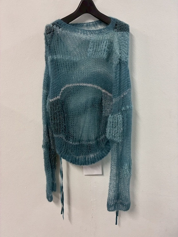 Patchwork-Look Knit Blue【Delivery in February 2027】