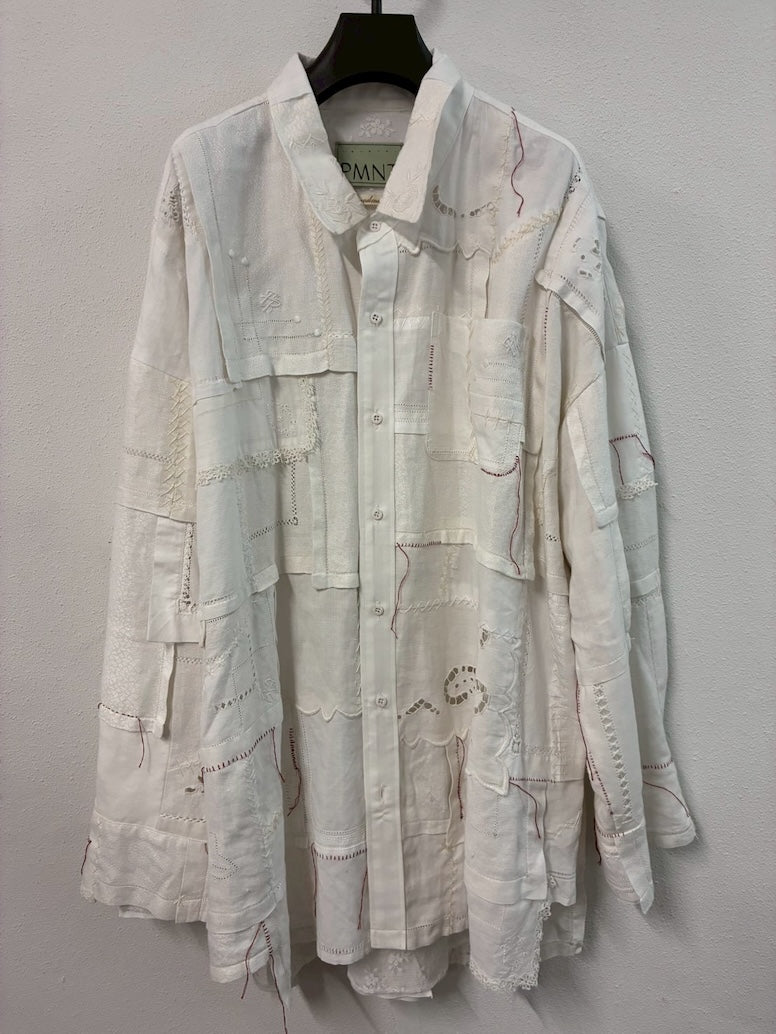Handkerchief Patchwork Shirt 〝Vanished〟 White【Delivery in February 2027】