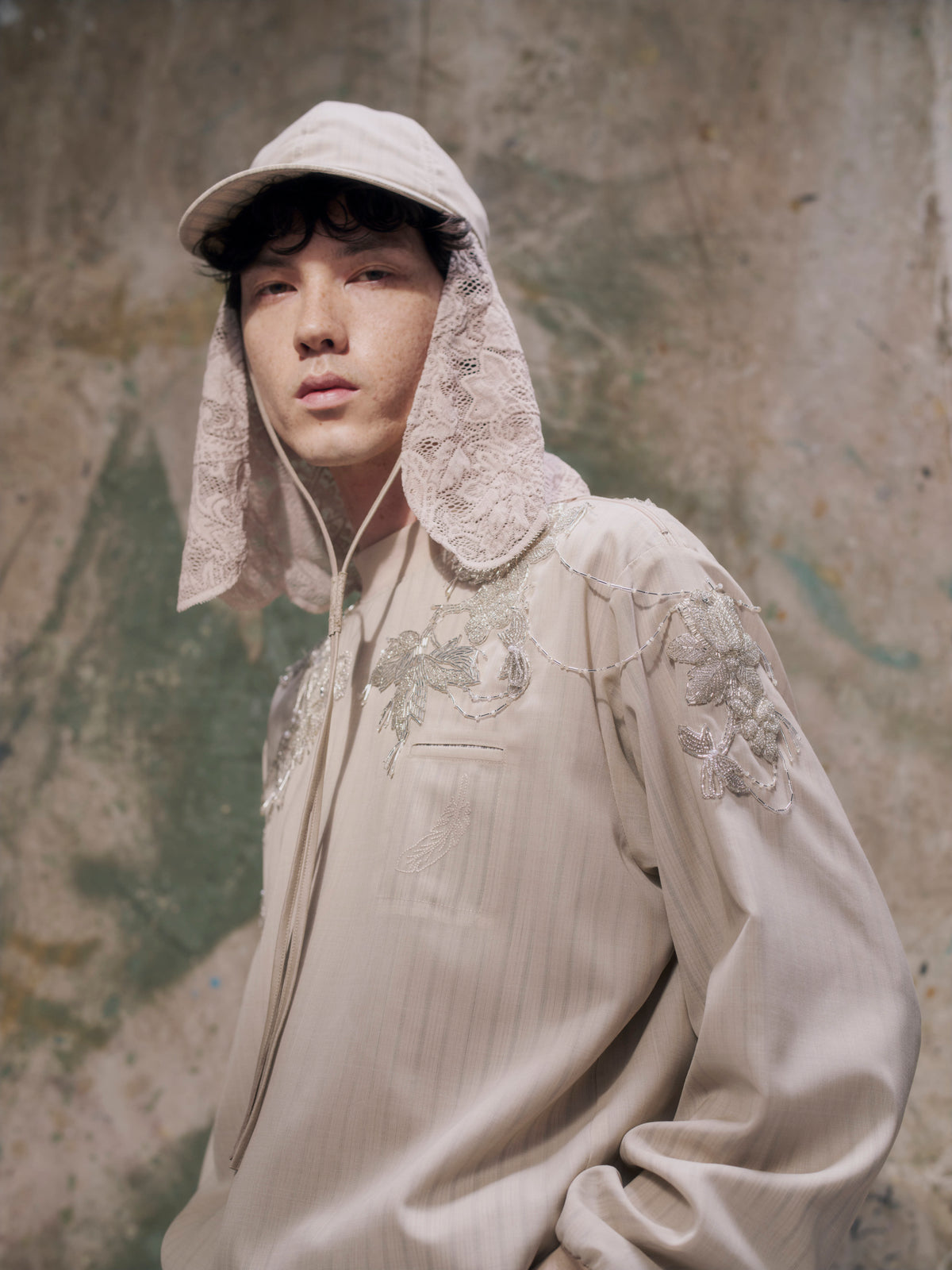 Mock-Neck Layered Top〝Date with Dad〟 Beige【Delivery in February 2027】