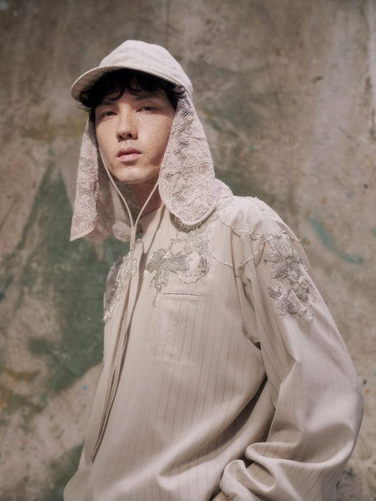 Mock-Neck Layered Top〝Date with Dad〟 Beige【Delivery in February 2027】