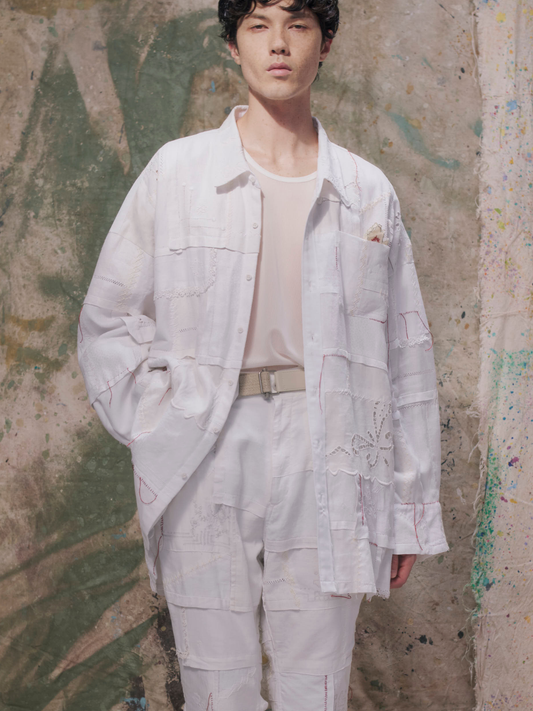 Handkerchief Patchwork Shirt 〝Vanished〟 White【Delivery in February 2027】
