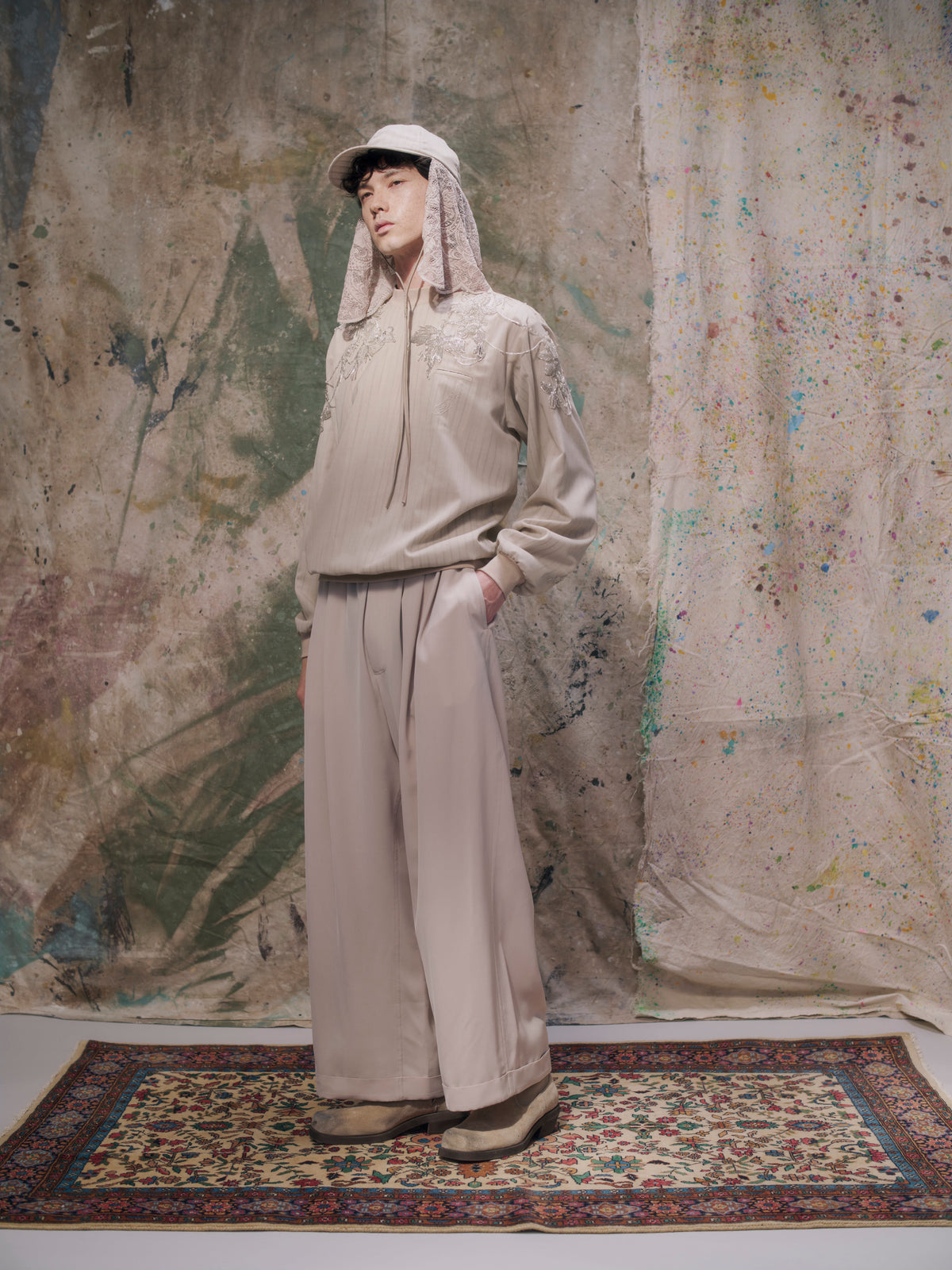 Mock-Neck Layered Top〝Date with Dad〟 Beige【Delivery in February 2027】