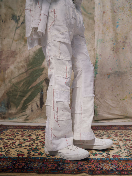 Handkerchief Patchwork Pants〝Vanished〟 White【Delivery in February 2027】