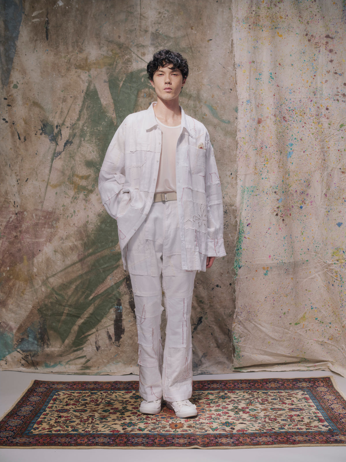 Handkerchief Patchwork Pants〝Vanished〟 White【Delivery in February 2027】
