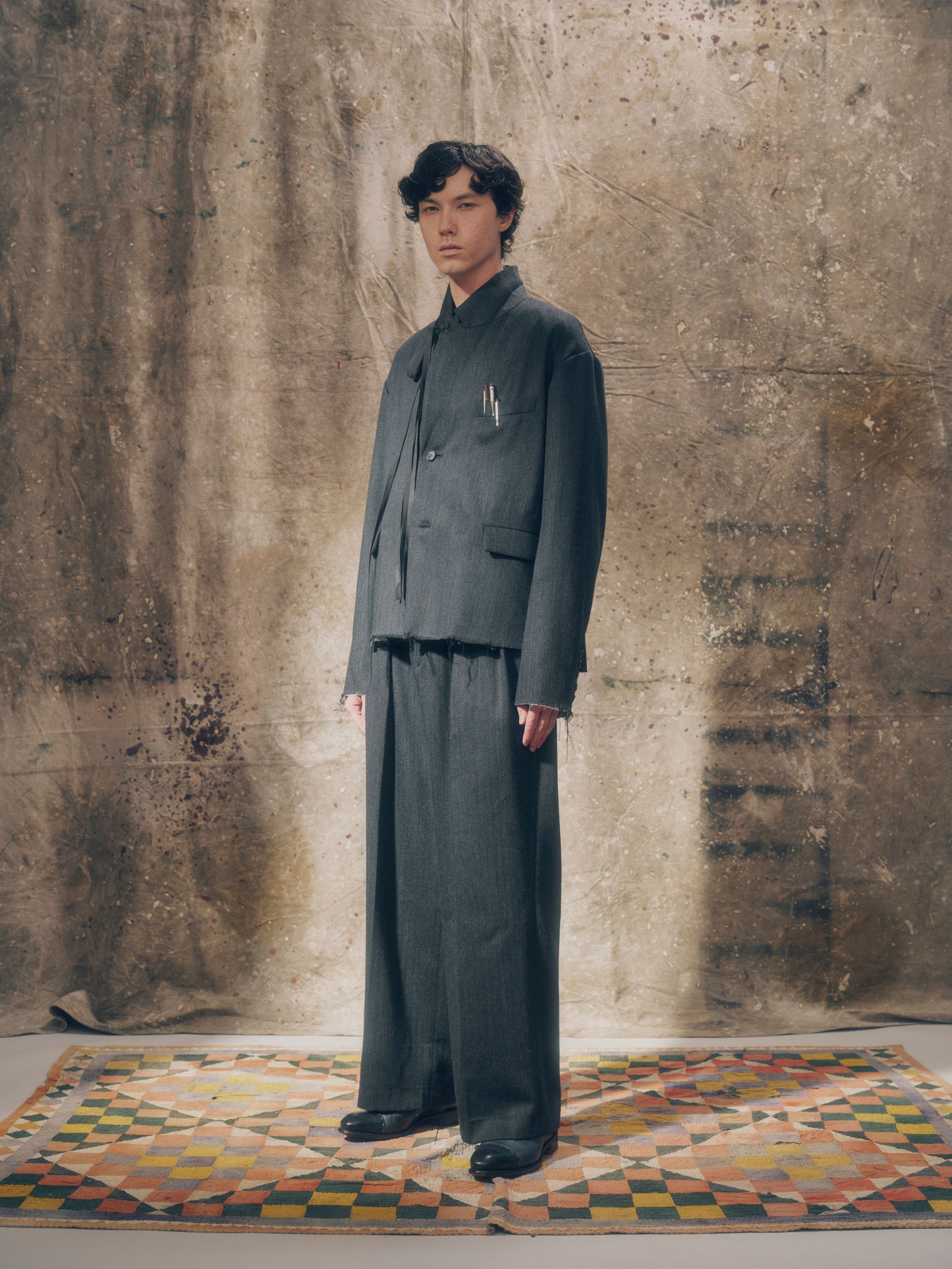Double-pleated trousers charcoal 【Delivery in August 2026】