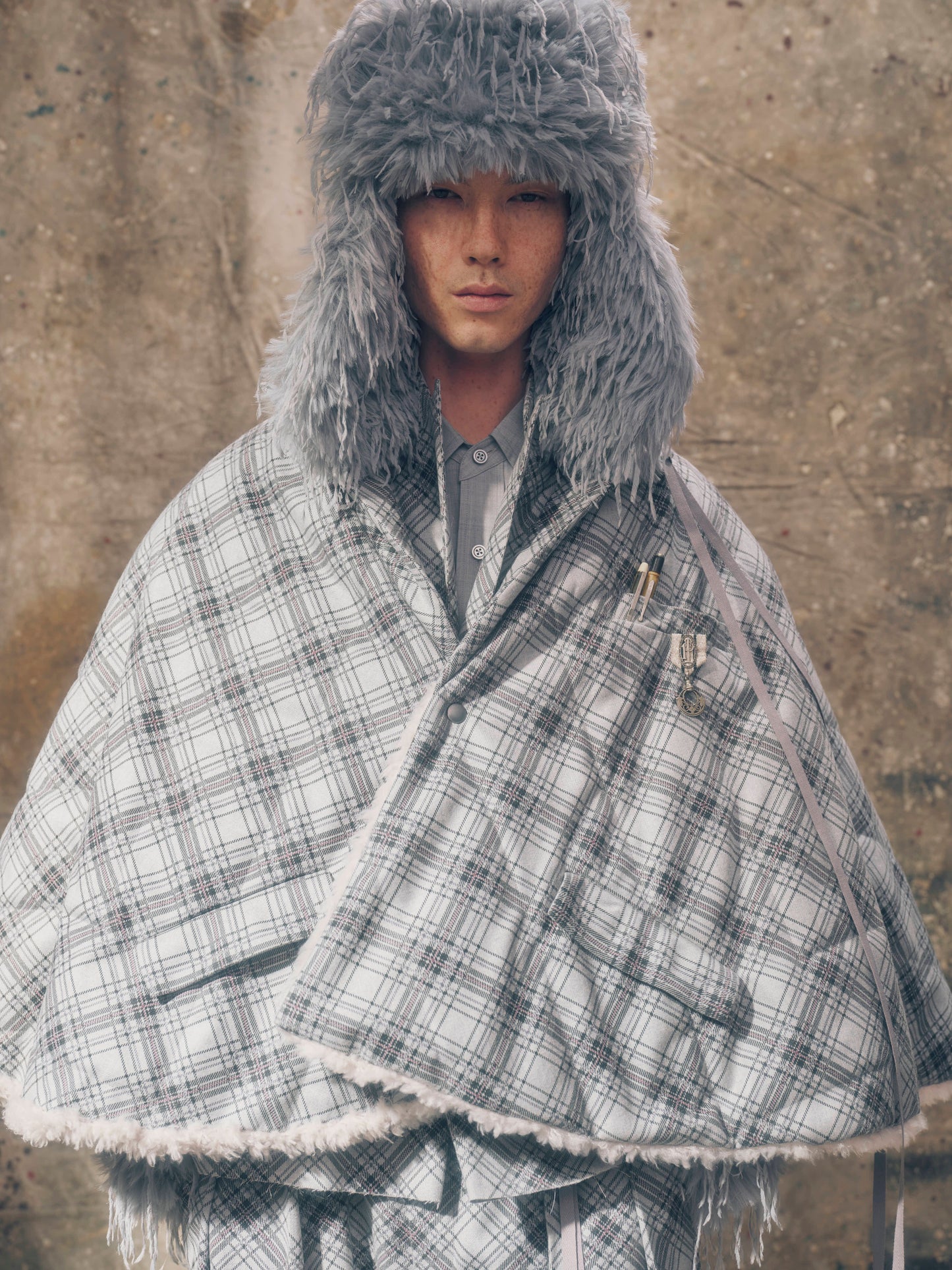 Shearling check cope coat 【Delivery in August 2026】